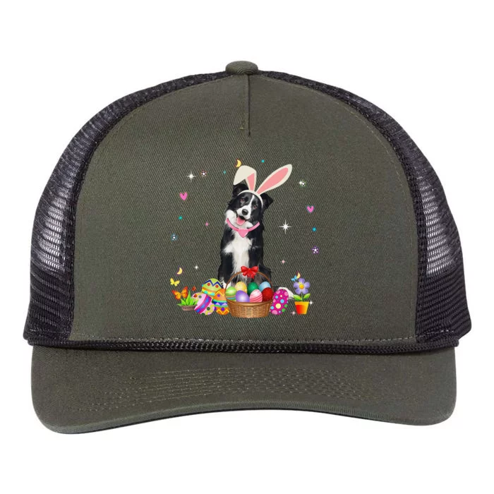 Cute Border Collie Easter Day Bunny Eggs Easter Womens Retro Rope Trucker Hat Cap