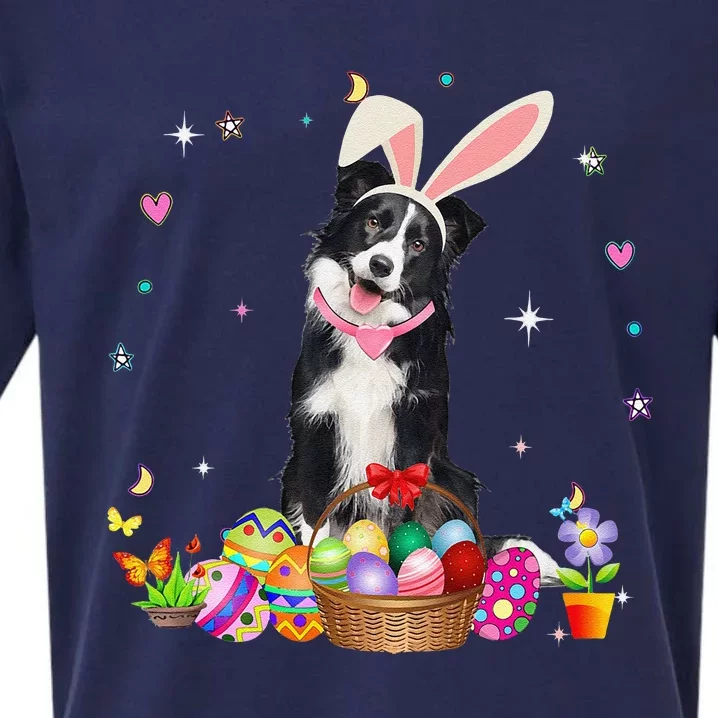 Cute Border Collie Easter Day Bunny Eggs Easter Womens Sueded Cloud Jersey T-Shirt