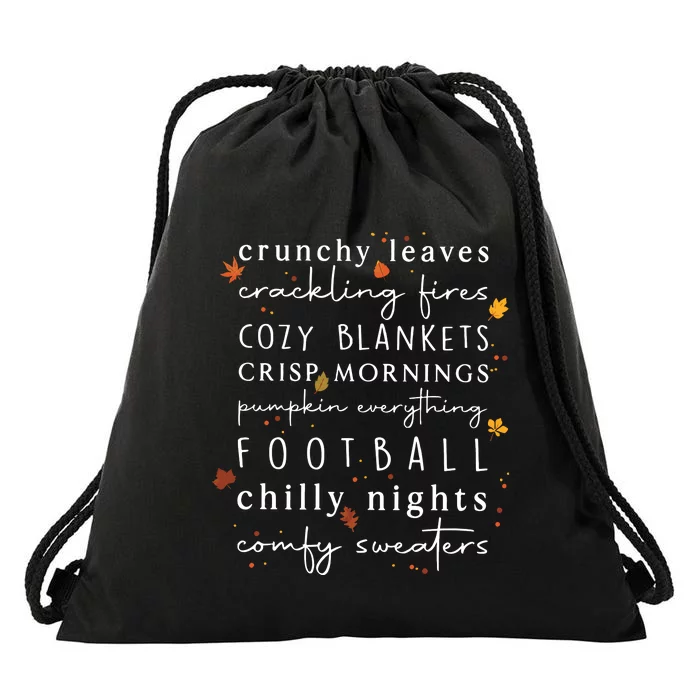 Cozy Blankets Crunchy Leaves Crackling Fires Football Drawstring Bag