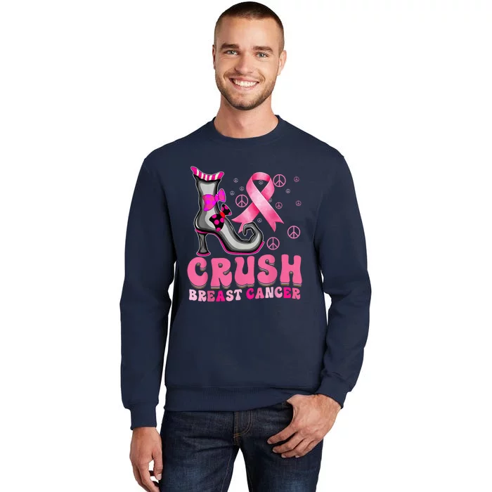 Crush Breast Cancer Warrior Support Witch Halloween Ribbon Tall Sweatshirt