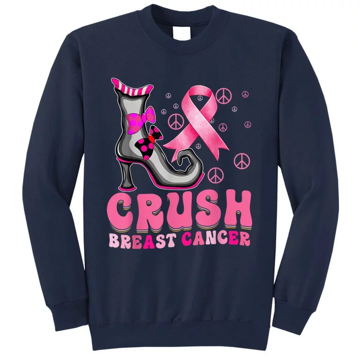 Crush Breast Cancer Warrior Support Witch Halloween Ribbon Tall Sweatshirt