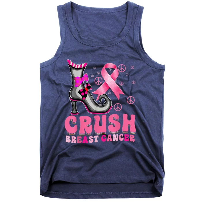 Crush Breast Cancer Warrior Support Witch Halloween Ribbon Tank Top