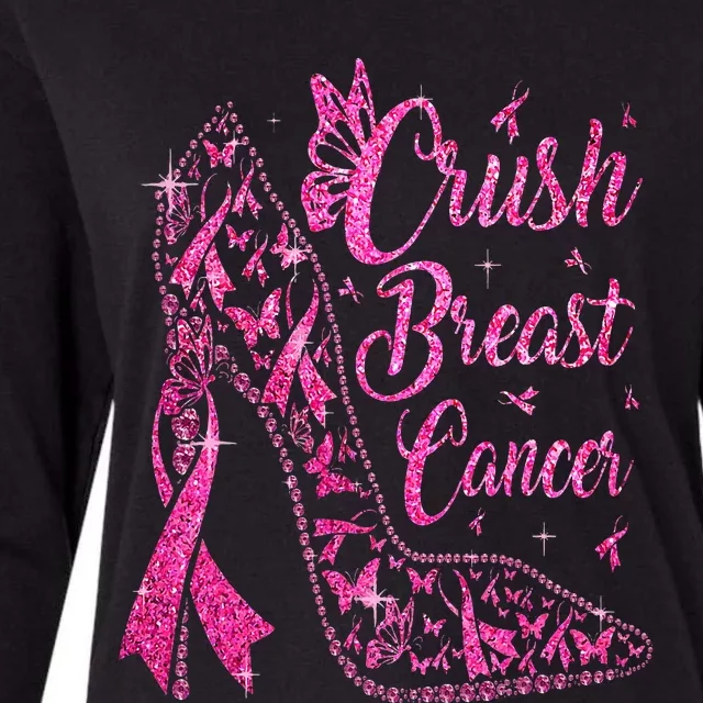 Crush Breast Cancer Awareness Bling Pink Ribbon Womens Cotton Relaxed Long Sleeve T-Shirt