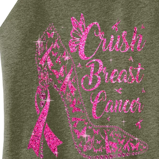 Crush Breast Cancer Awareness Bling Pink Ribbon Women’s Perfect Tri Rocker Tank