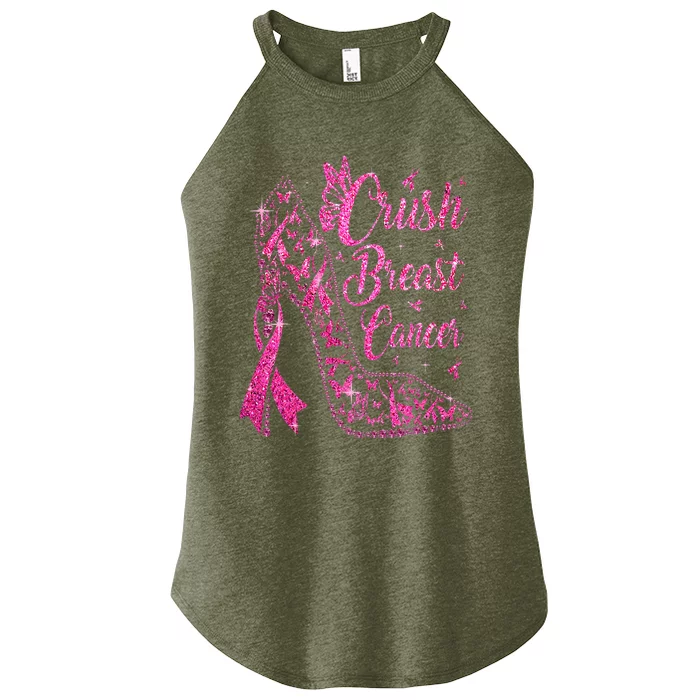 Crush Breast Cancer Awareness Bling Pink Ribbon Women’s Perfect Tri Rocker Tank