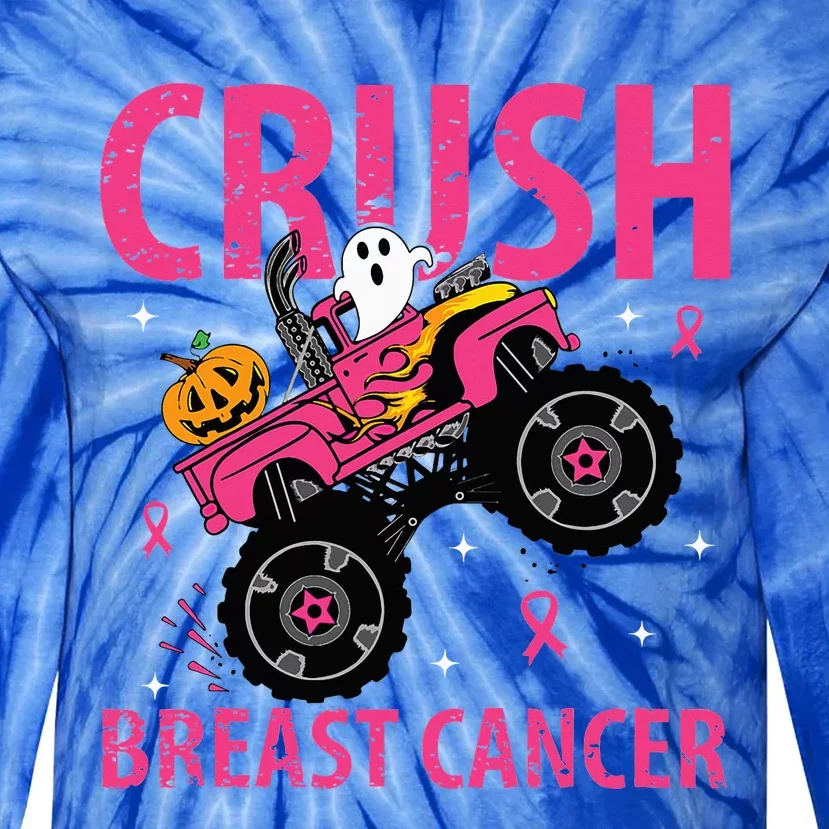 Crush Breast Cancer Awareness Monster Truck Halloween Tie-Dye Long Sleeve Shirt