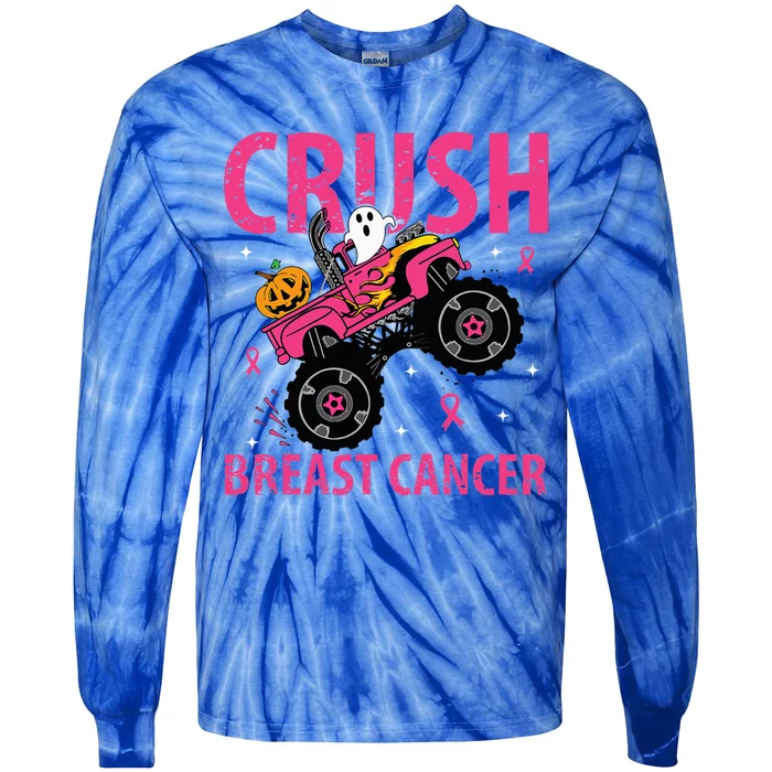 Crush Breast Cancer Awareness Monster Truck Halloween Tie-Dye Long Sleeve Shirt