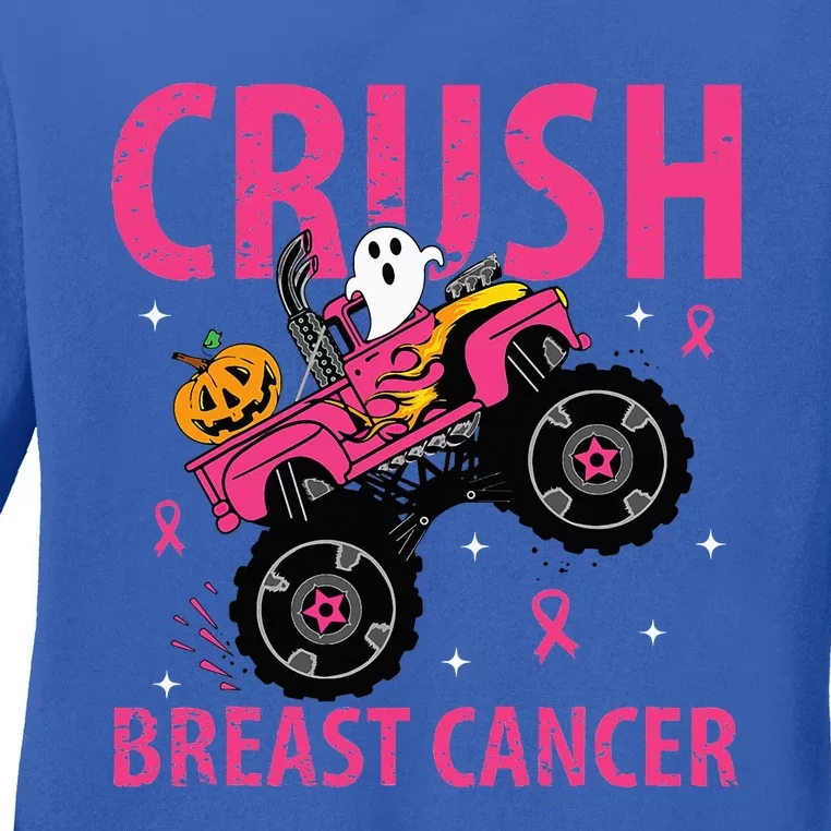 Crush Breast Cancer Awareness Monster Truck Halloween Ladies Long Sleeve Shirt