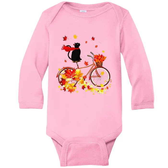 Cute Black Cat Fall Bicycle Autumn Halloween Baby Long Sleeve Bodysuit