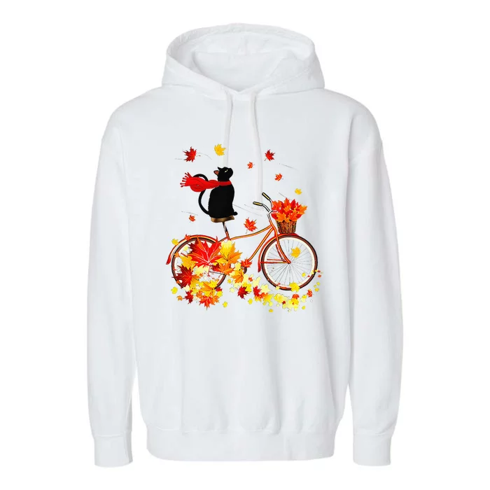 Cute Black Cat Fall Bicycle Autumn Halloween Garment-Dyed Fleece Hoodie