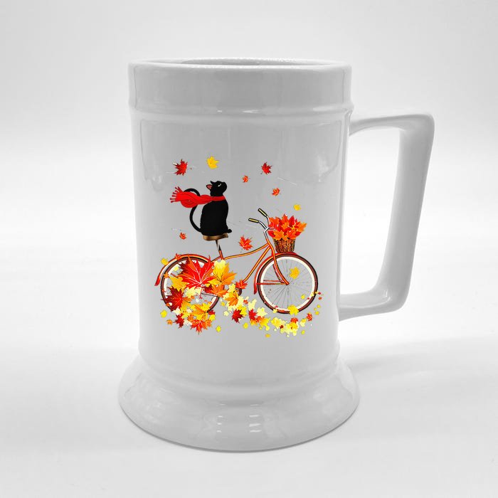 Cute Black Cat Fall Bicycle Autumn Halloween Front & Back Beer Stein