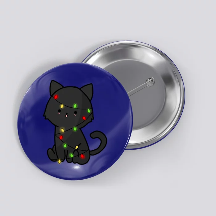 Cute Black Cat With Xmas Lights Love Cats Gift Button