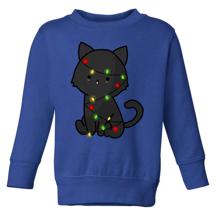 Cute Black Cat With Xmas Lights Love Cats Gift Toddler Sweatshirt