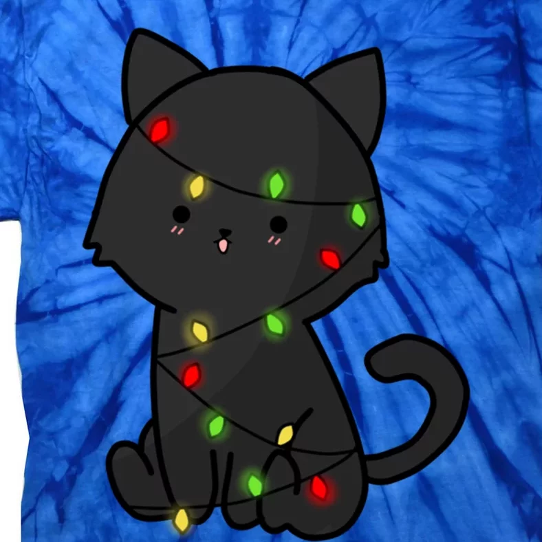 Cute Black Cat With Xmas Lights Love Cats Gift Tie-Dye T-Shirt