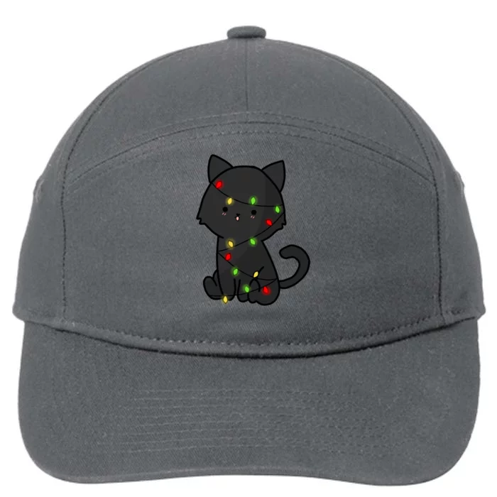 Cute Black Cat With Xmas Lights Love Cats Gift 7-Panel Snapback Hat