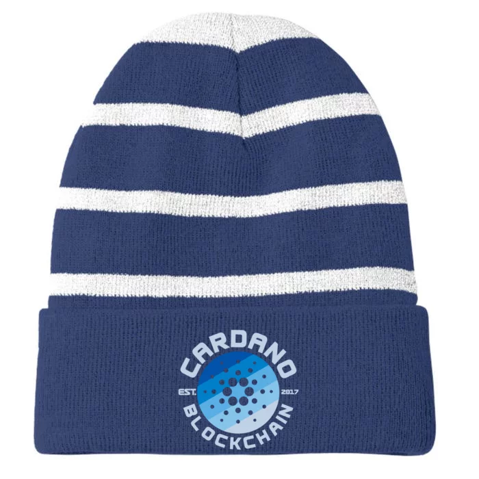 Cardano Blockchain Cryptocurrency Est 2017 Striped Beanie with Solid Band