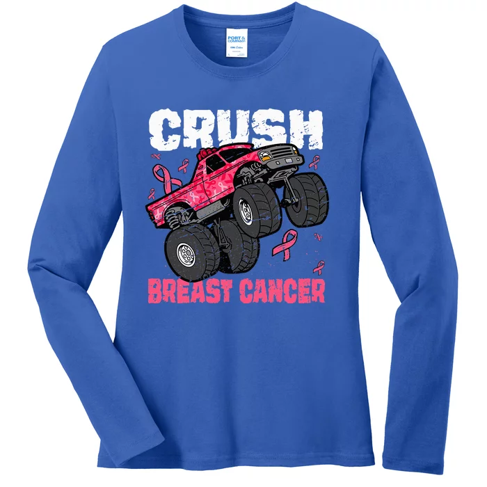 Crush Breast Cancer Monster Truck Ladies Long Sleeve Shirt