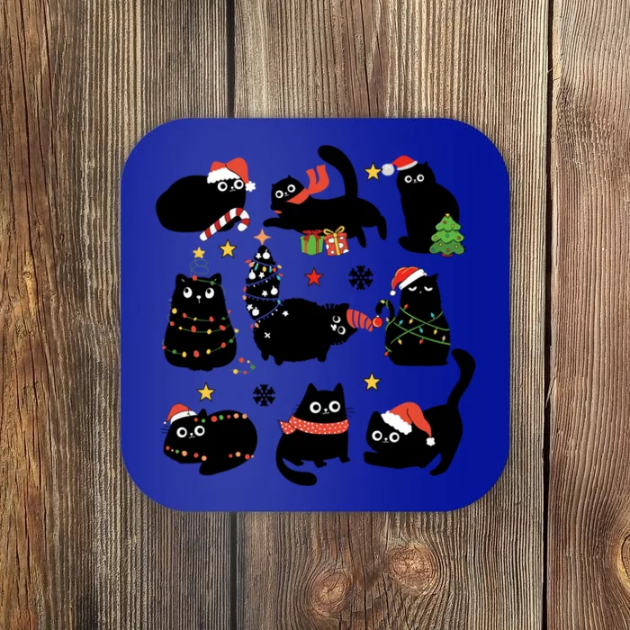 Cute Black Cat Christmas Ornats Lights Xmas Pajamas Gift Coaster