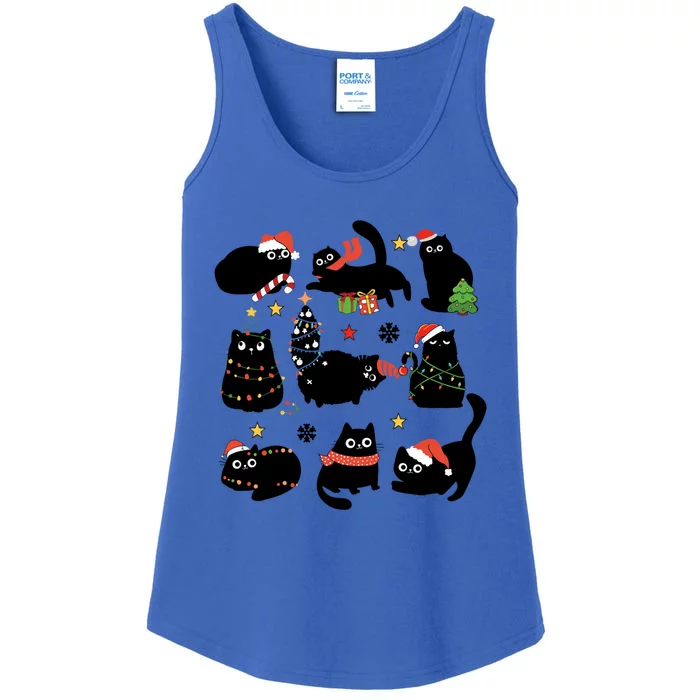 Cute Black Cat Christmas Ornats Lights Xmas Pajamas Gift Ladies Essential Tank