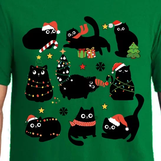 Cute Black Cat Christmas Ornats Lights Xmas Pajamas Gift Pajama Set