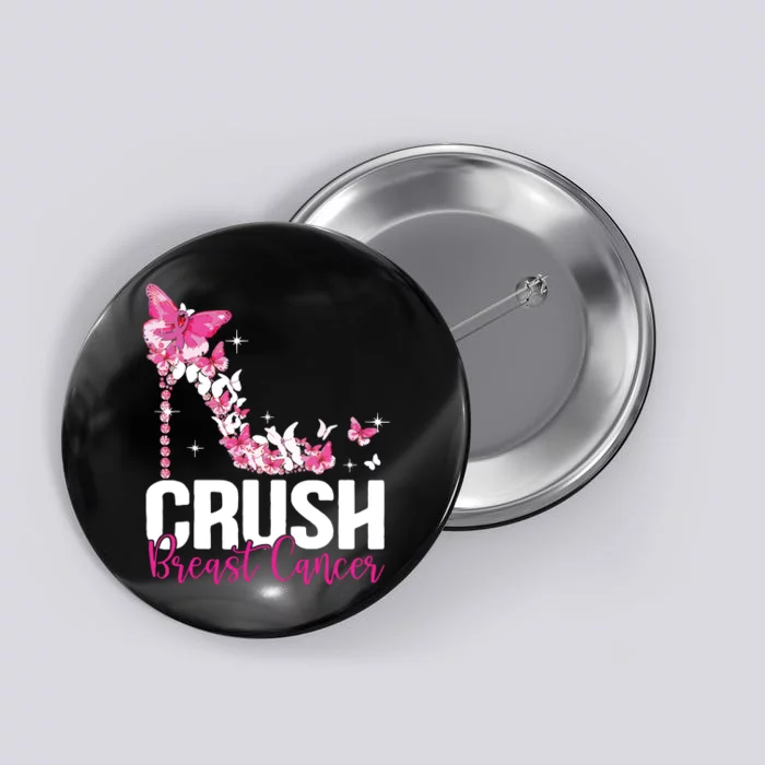 Crush Breast Cancer Awareness Bling Pink Ribbon Button