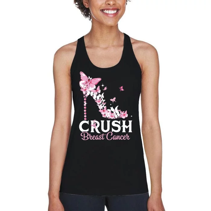 Crush Breast Cancer Awareness Pink Ribbon High Heel Women's Racerback Tank