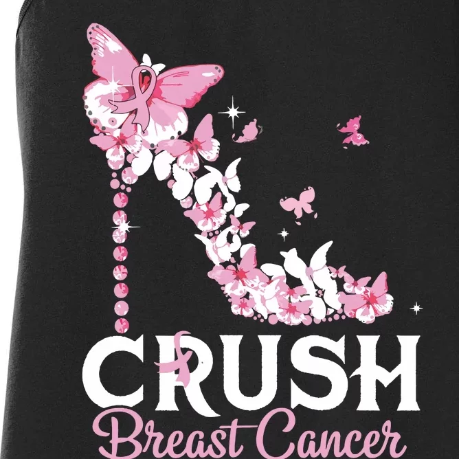 Crush Breast Cancer Awareness Pink Ribbon High Heel Women's Racerback Tank