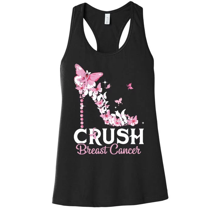 Crush Breast Cancer Awareness Pink Ribbon High Heel Women's Racerback Tank