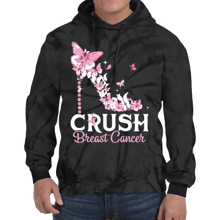 Crush Breast Cancer Awareness Pink Ribbon High Heel Tie Dye Hoodie