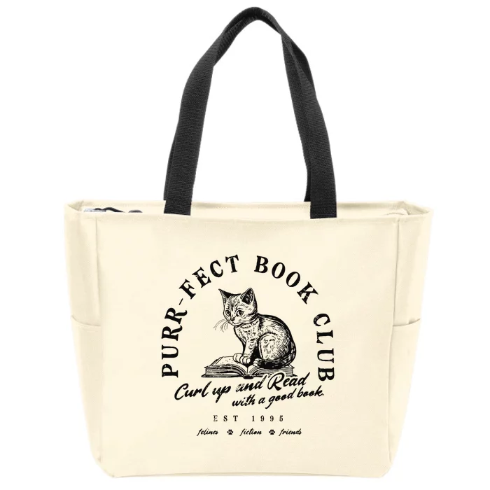 Cat Bookish Zip Tote Bag