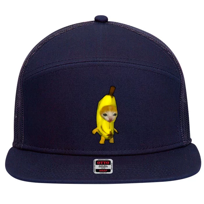 Cute Banana Cat Happy Bananacat Meme Kitty Cat Lovers Meme 7 Panel Mesh Trucker Snapback Hat