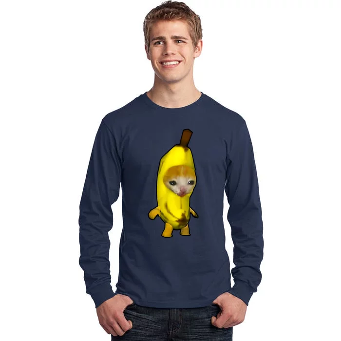 Cute Banana Cat Happy Bananacat Meme Kitty Cat Lovers Meme Tall Long Sleeve T-Shirt