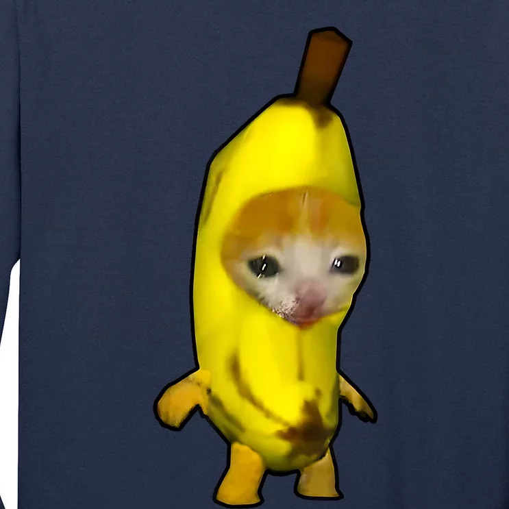 Cute Banana Cat Happy Bananacat Meme Kitty Cat Lovers Meme Tall Long Sleeve T-Shirt