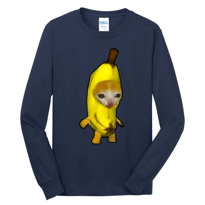 Cute Banana Cat Happy Bananacat Meme Kitty Cat Lovers Meme Tall Long Sleeve T-Shirt