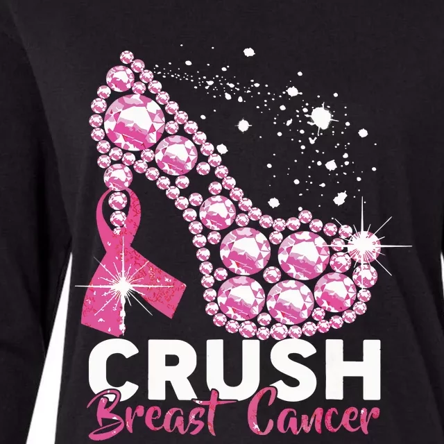 Crush Breast Cancer Awareness Pink Ribbon High Heel Womens Cotton Relaxed Long Sleeve T-Shirt