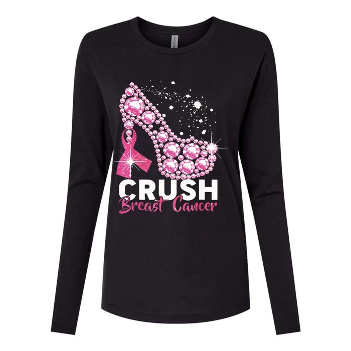 Crush Breast Cancer Awareness Pink Ribbon High Heel Womens Cotton Relaxed Long Sleeve T-Shirt