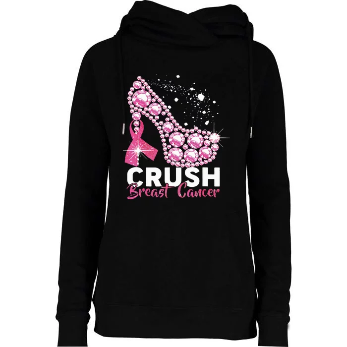 Crush Breast Cancer Awareness Pink Ribbon High Heel Womens Funnel Neck Pullover Hood