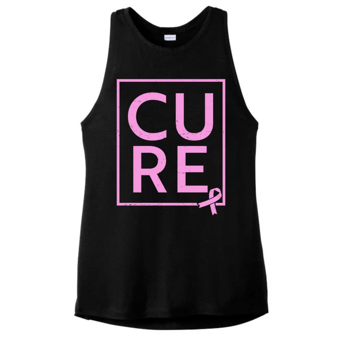 Cure Breast Cancer Awareness Pink Ribbon Ladies Tri-Blend Wicking Tank