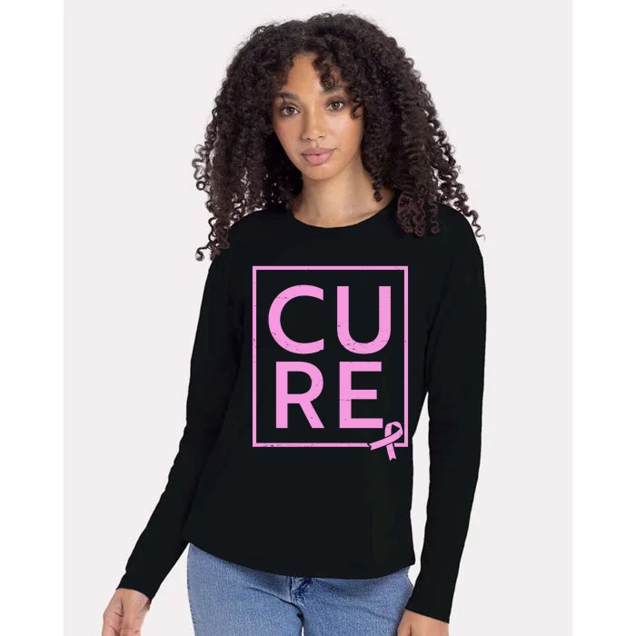 Cure Breast Cancer Awareness Pink Ribbon Womens Cotton Relaxed Long Sleeve T-Shirt