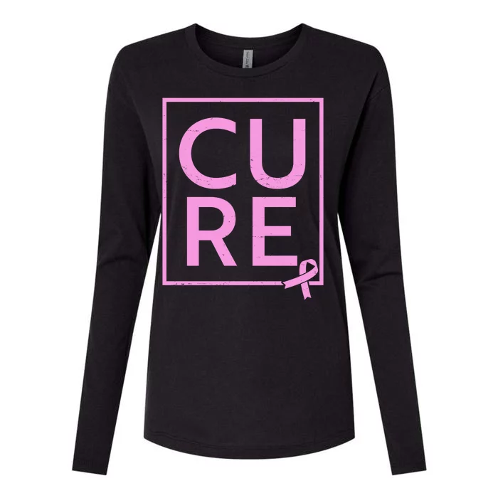 Cure Breast Cancer Awareness Pink Ribbon Womens Cotton Relaxed Long Sleeve T-Shirt