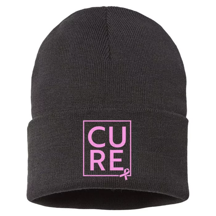 Cure Breast Cancer Awareness Pink Ribbon Sustainable Knit Beanie