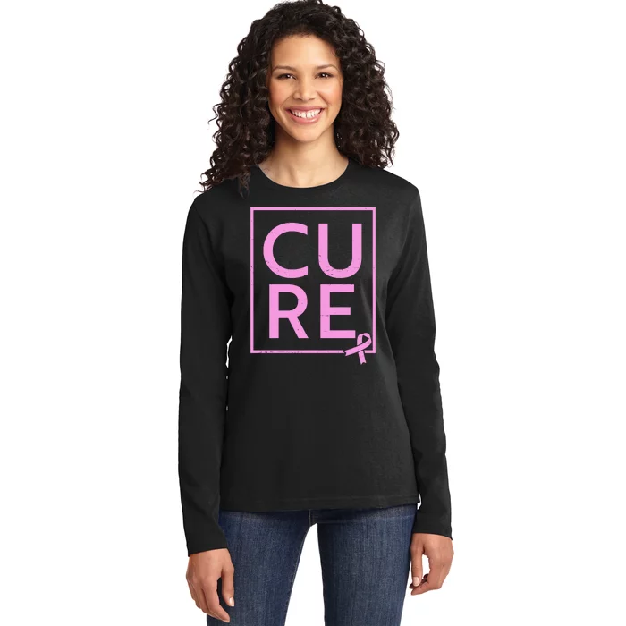 Cure Breast Cancer Awareness Pink Ribbon Ladies Long Sleeve Shirt