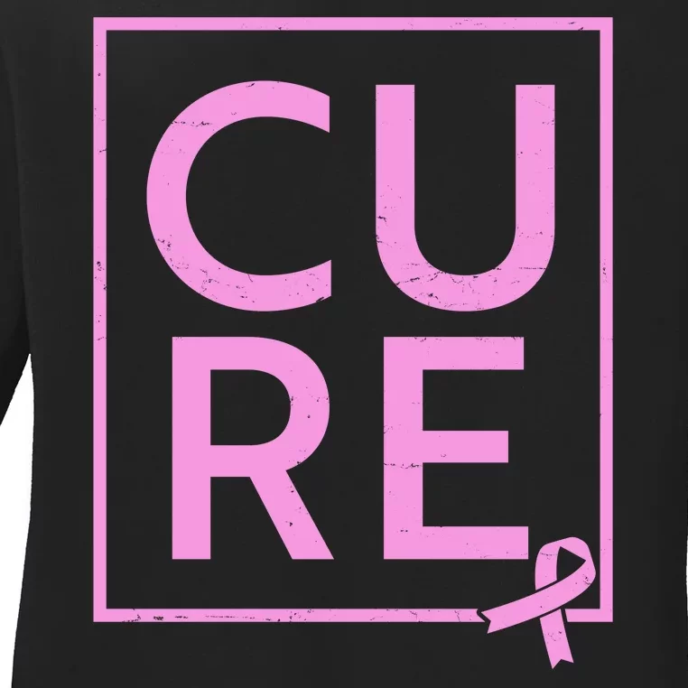 Cure Breast Cancer Awareness Pink Ribbon Ladies Long Sleeve Shirt