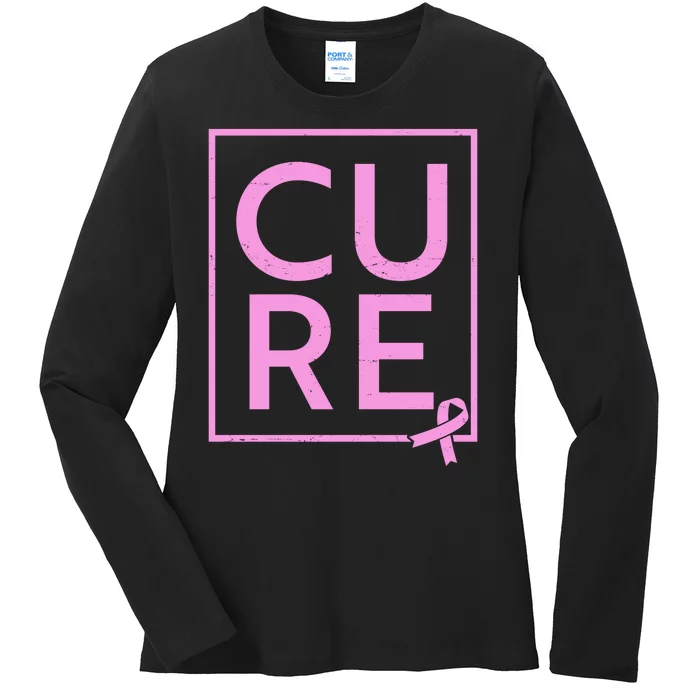 Cure Breast Cancer Awareness Pink Ribbon Ladies Long Sleeve Shirt