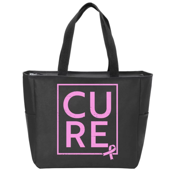 Cure Breast Cancer Awareness Pink Ribbon Zip Tote Bag