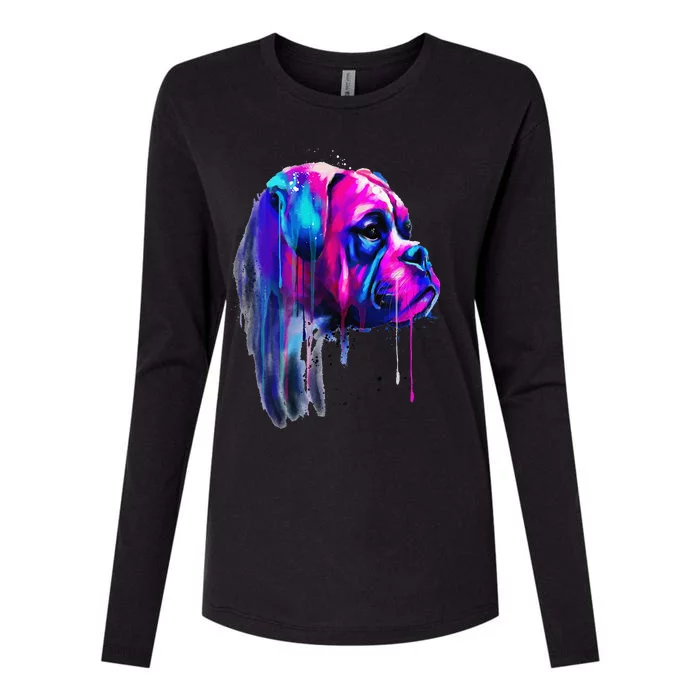 Colorful Boxer Dog Art Watercolor Womens Cotton Relaxed Long Sleeve T-Shirt