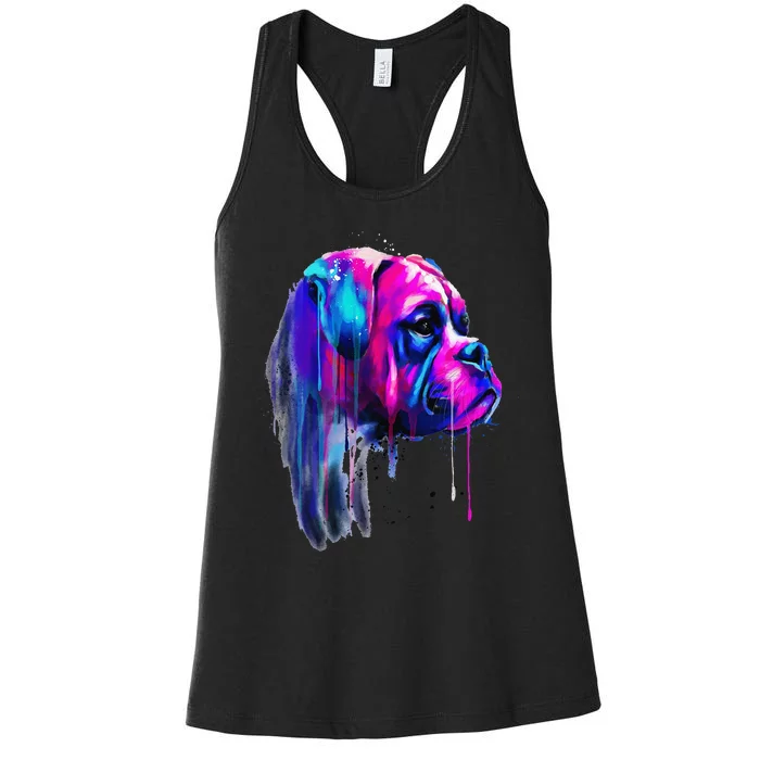 Colorful Boxer Dog Art Watercolor Women's Racerback Tank