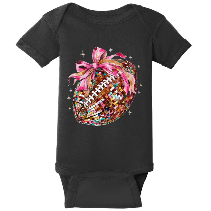 Coquette Bow Disco Funny Football Game Day Touchdown Season Gift Baby Bodysuit