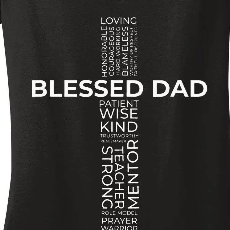 Christian Blessed Dad Cross Fathers Day Women's V-Neck T-Shirt