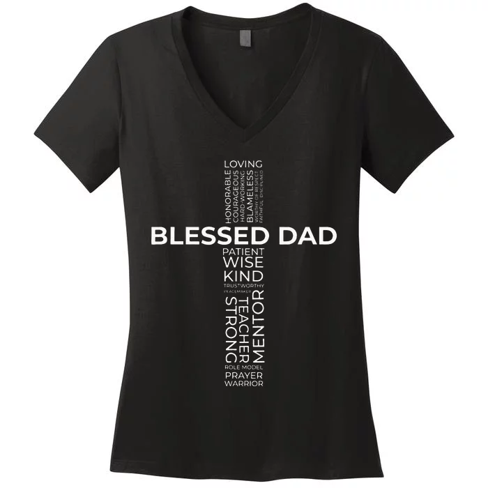 Christian Blessed Dad Cross Fathers Day Women's V-Neck T-Shirt